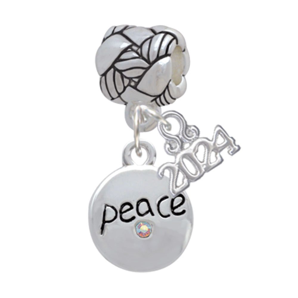 Delight Jewelry Silvertone Peace with AB Crystal and Dove Woven Rope Charm Bead Dangle with Year 2024 Image 1