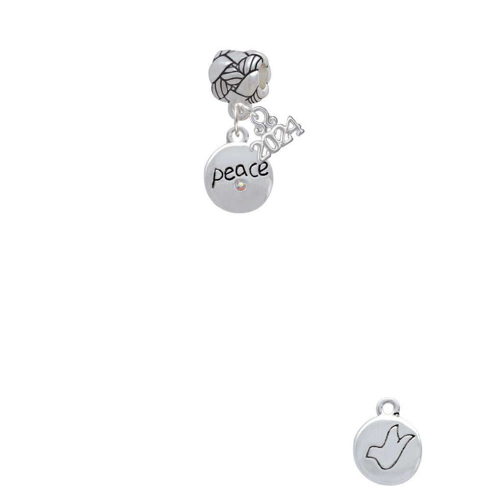 Delight Jewelry Silvertone Peace with AB Crystal and Dove Woven Rope Charm Bead Dangle with Year 2024 Image 2