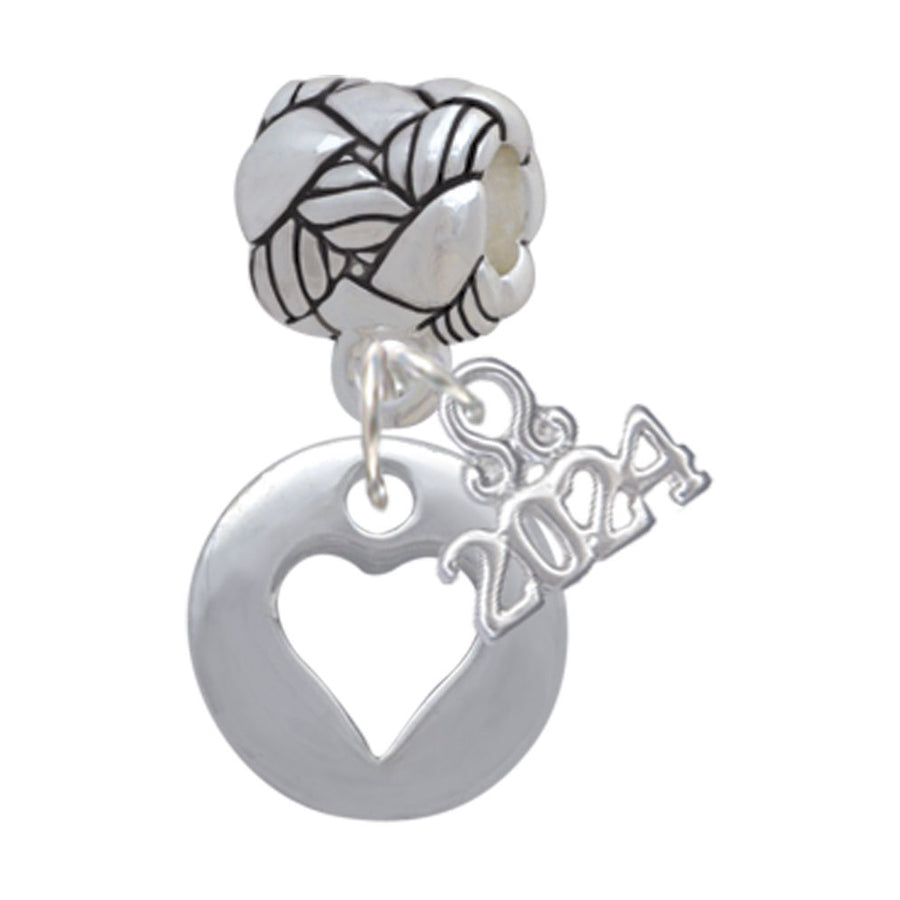 Delight Jewelry Silvertone Pebble with Heart Cutout Woven Rope Charm Bead Dangle with Year 2024 Image 1