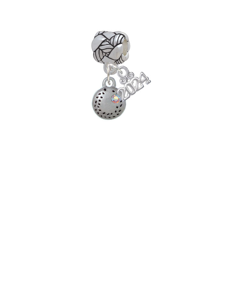 Delight Jewelry Silvertone Mini Softball/Baseball with AB Crystal Woven Rope Charm Bead Dangle with Year 2024 Image 2