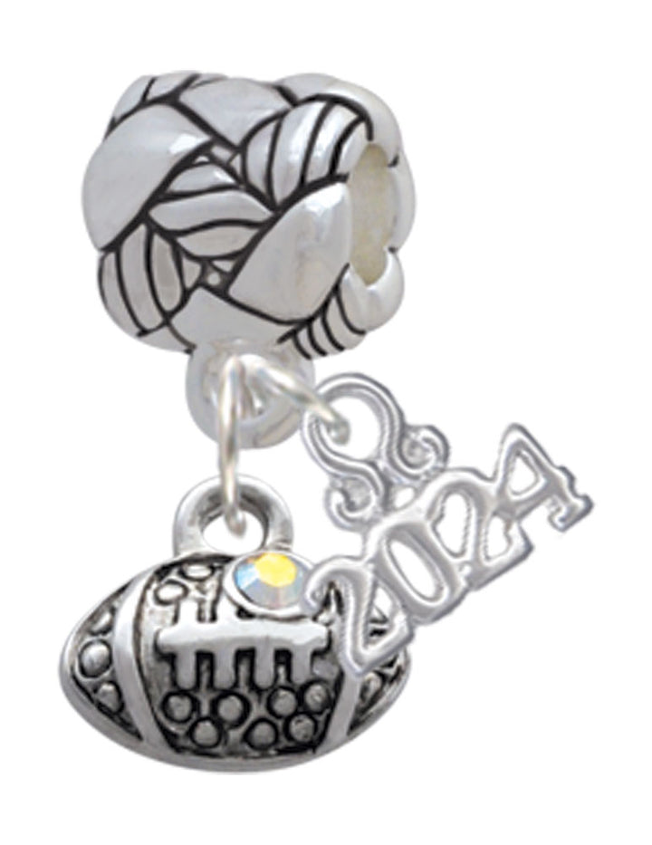 Delight Jewelry Silvertone Mini Football with AB Crystal Woven Rope Charm Bead Dangle with Year 2024 Image 1