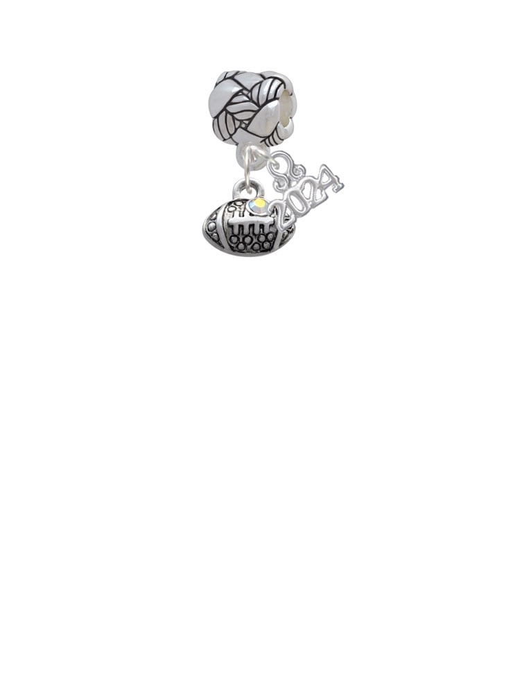 Delight Jewelry Silvertone Mini Football with AB Crystal Woven Rope Charm Bead Dangle with Year 2024 Image 2