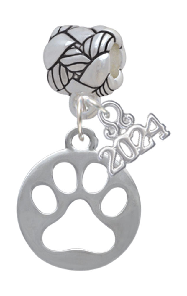 Delight Jewelry Silvertone Circle with Cut Out Paw Woven Rope Charm Bead Dangle with Year 2024 Image 1