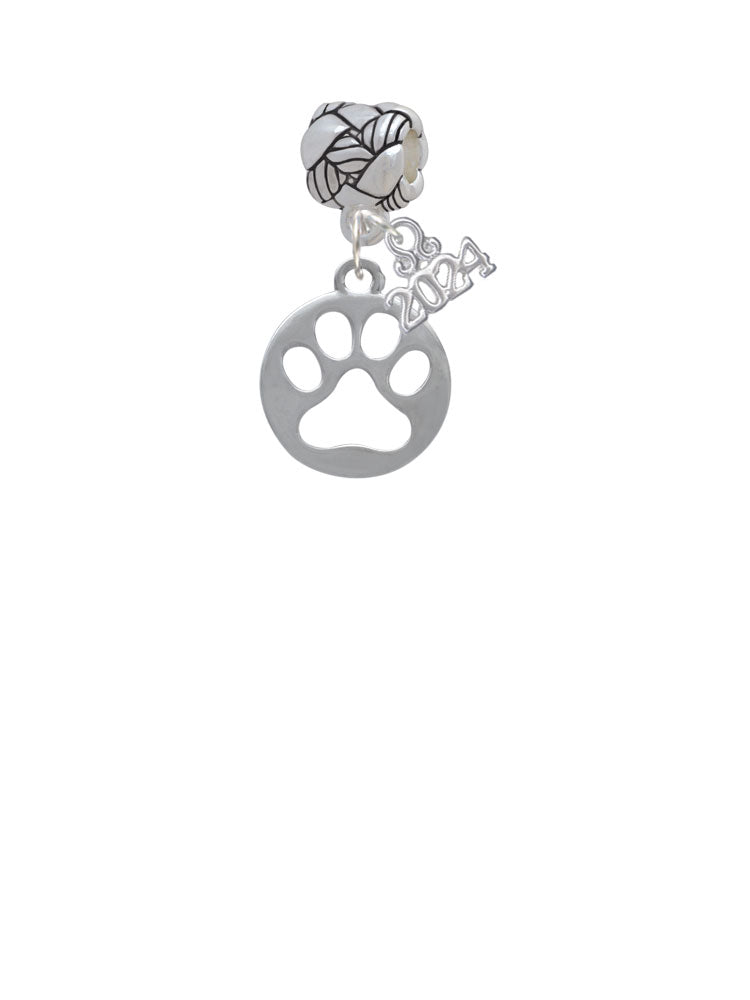 Delight Jewelry Silvertone Circle with Cut Out Paw Woven Rope Charm Bead Dangle with Year 2024 Image 2