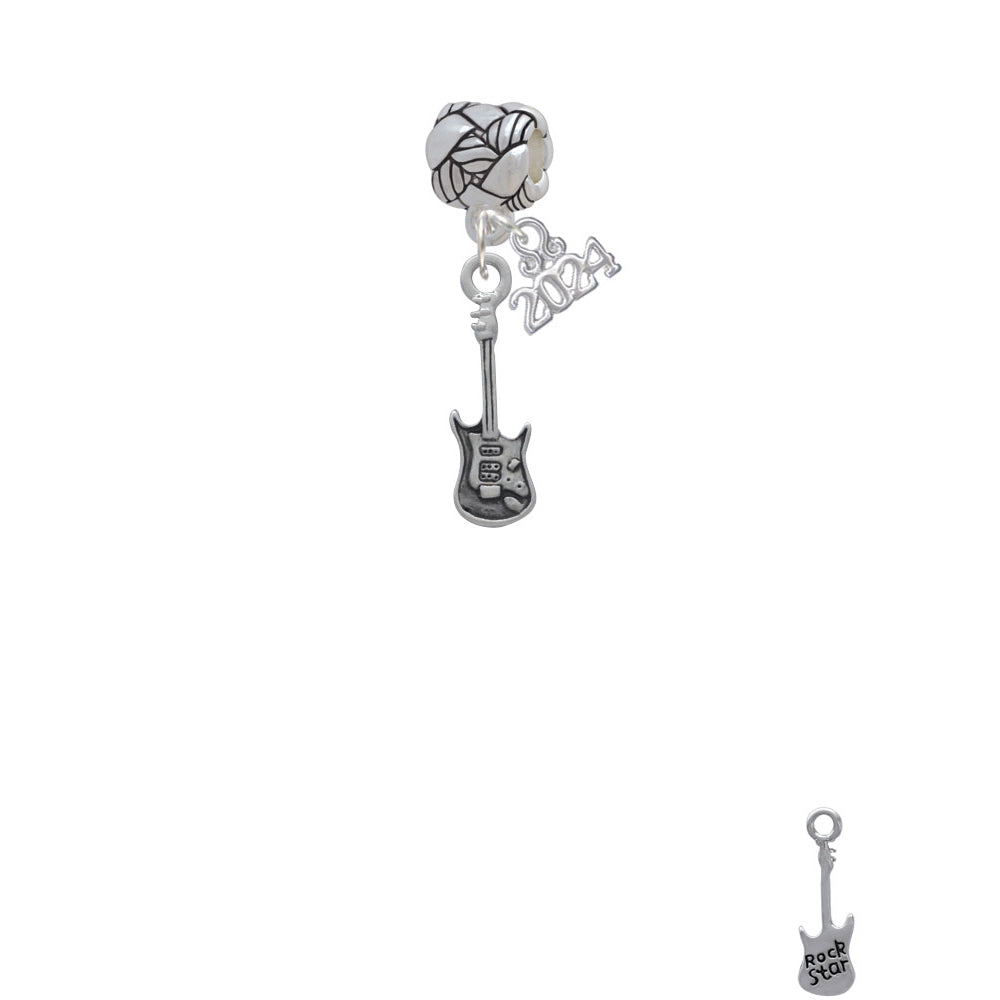 Delight Jewelry Silvertone Rock Star Guitar Woven Rope Charm Bead Dangle with Year 2024 Image 1
