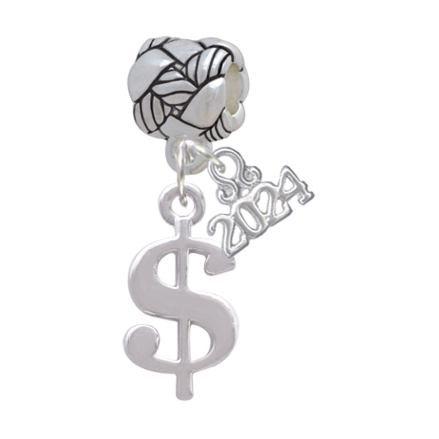Delight Jewelry Silvertone Rounded Dollar Sign Woven Rope Charm Bead Dangle with Year 2024 Image 1