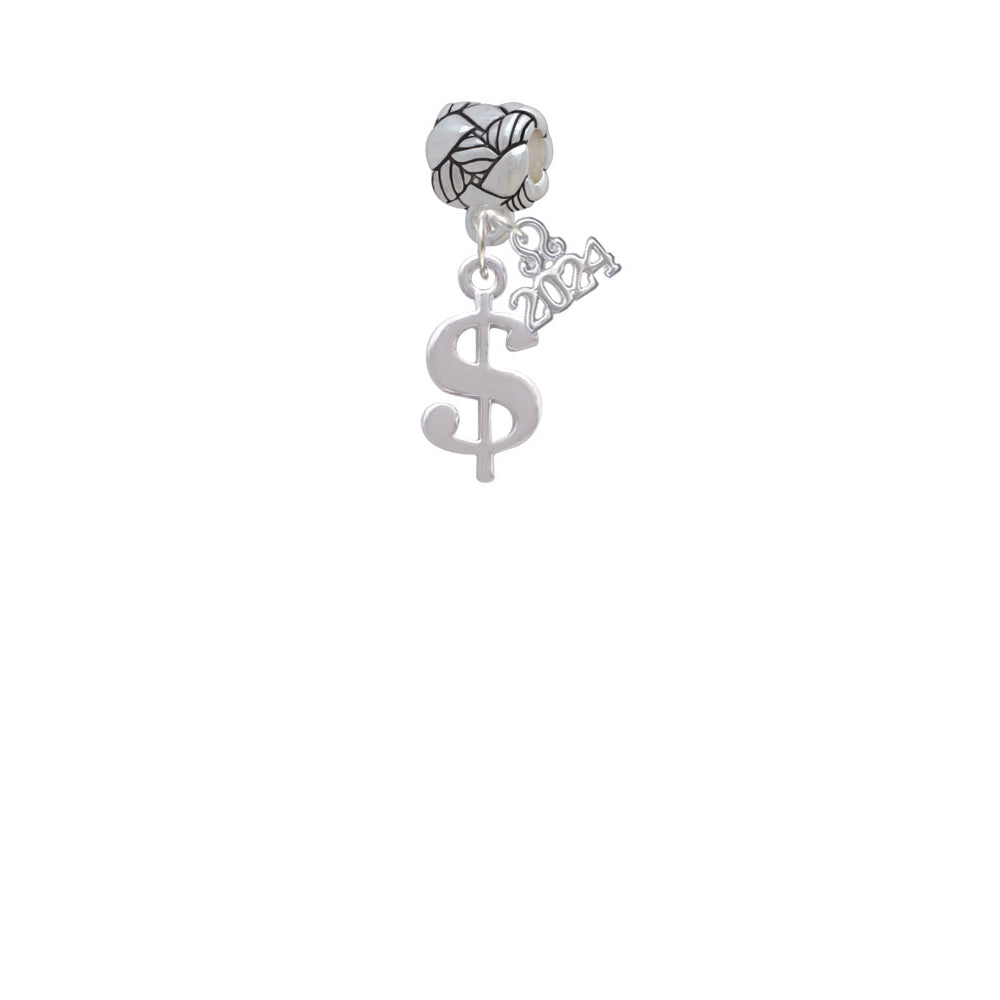Delight Jewelry Silvertone Rounded Dollar Sign Woven Rope Charm Bead Dangle with Year 2024 Image 2