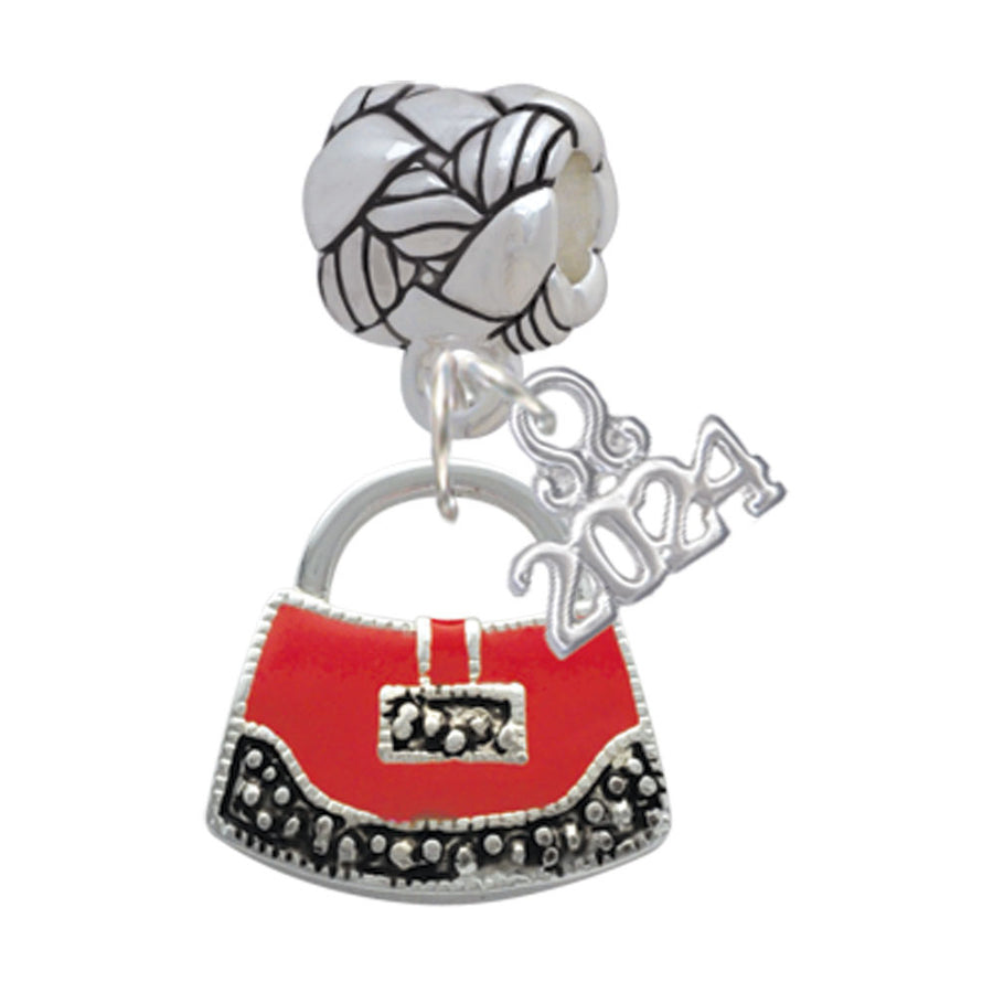 Delight Jewelry Silvertone Red Purse Woven Rope Charm Bead Dangle with Year 2024 Image 1