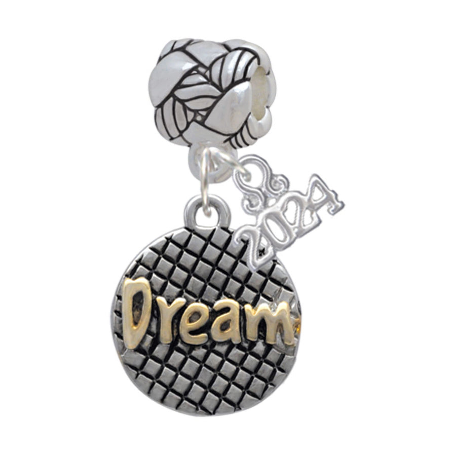 Delight Jewelry Goldtone Dream on Hatched Disc Woven Rope Charm Bead Dangle with Year 2024 Image 1