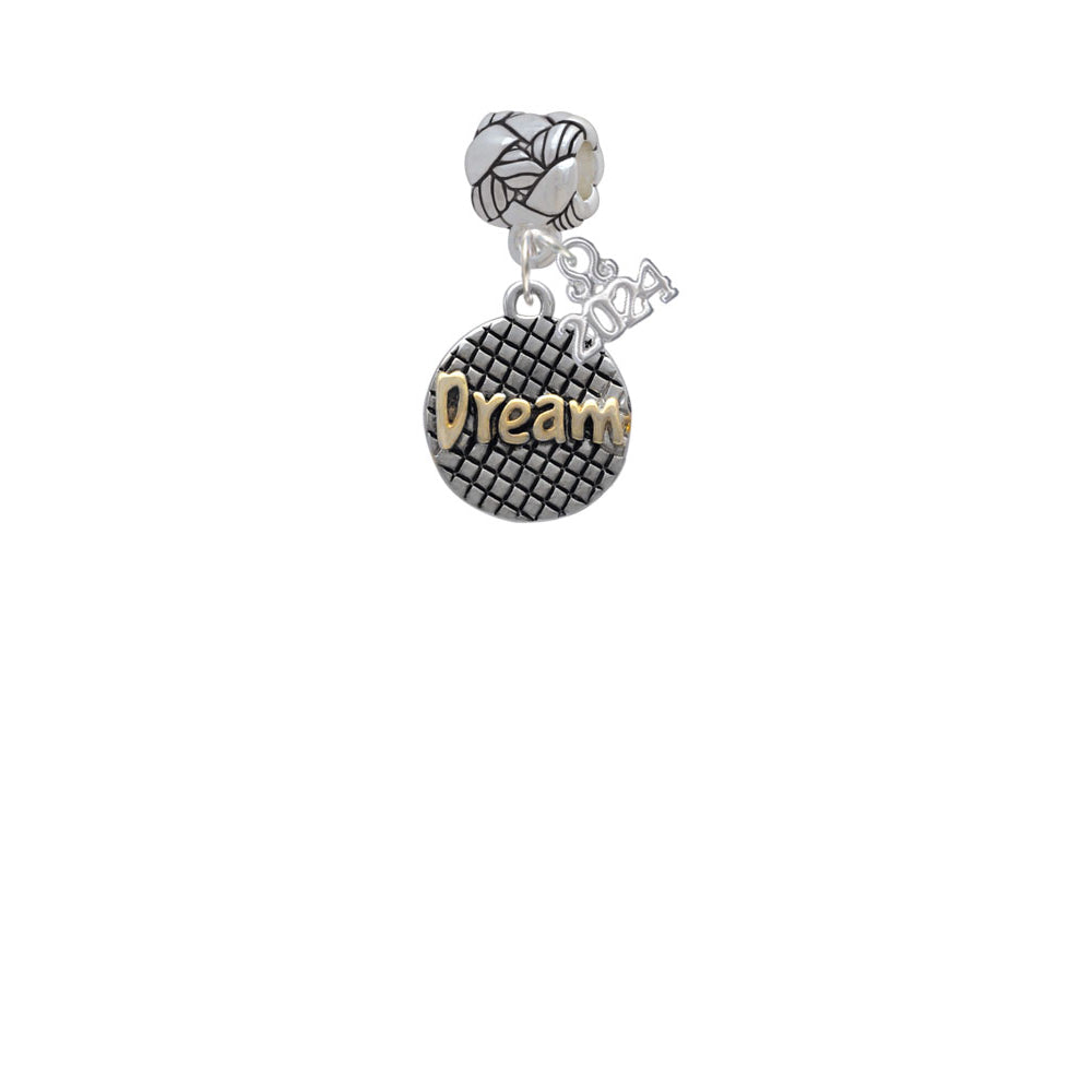 Delight Jewelry Goldtone Dream on Hatched Disc Woven Rope Charm Bead Dangle with Year 2024 Image 2