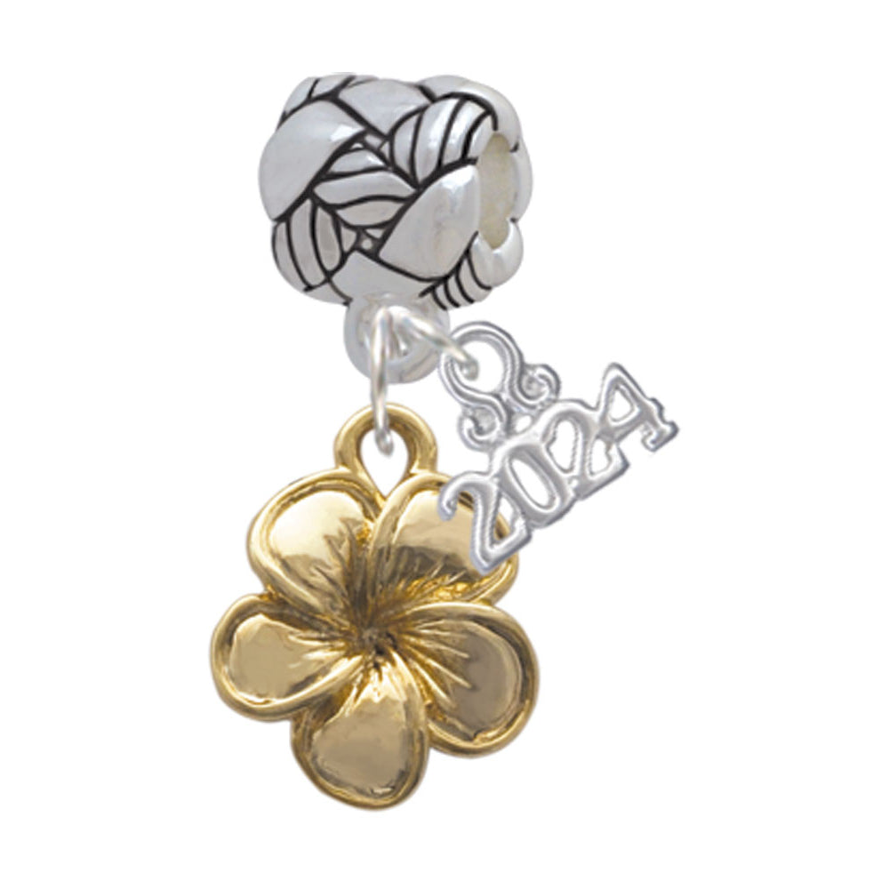 Delight Jewelry Goldtone Plumeria Flower Woven Rope Charm Bead Dangle with Year 2024 Image 1