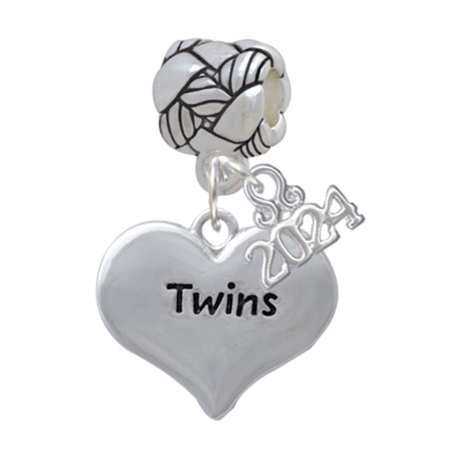 Delight Jewelry Twins Heart with Two Pair of Baby Feet Woven Rope Charm Bead Dangle with Year 2024 Image 1