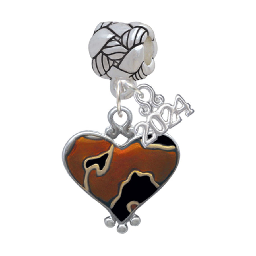 Delight Jewelry Two-tone Enamel Cheetah Print Heart Woven Rope Charm Bead Dangle with Year 2024 Image 1