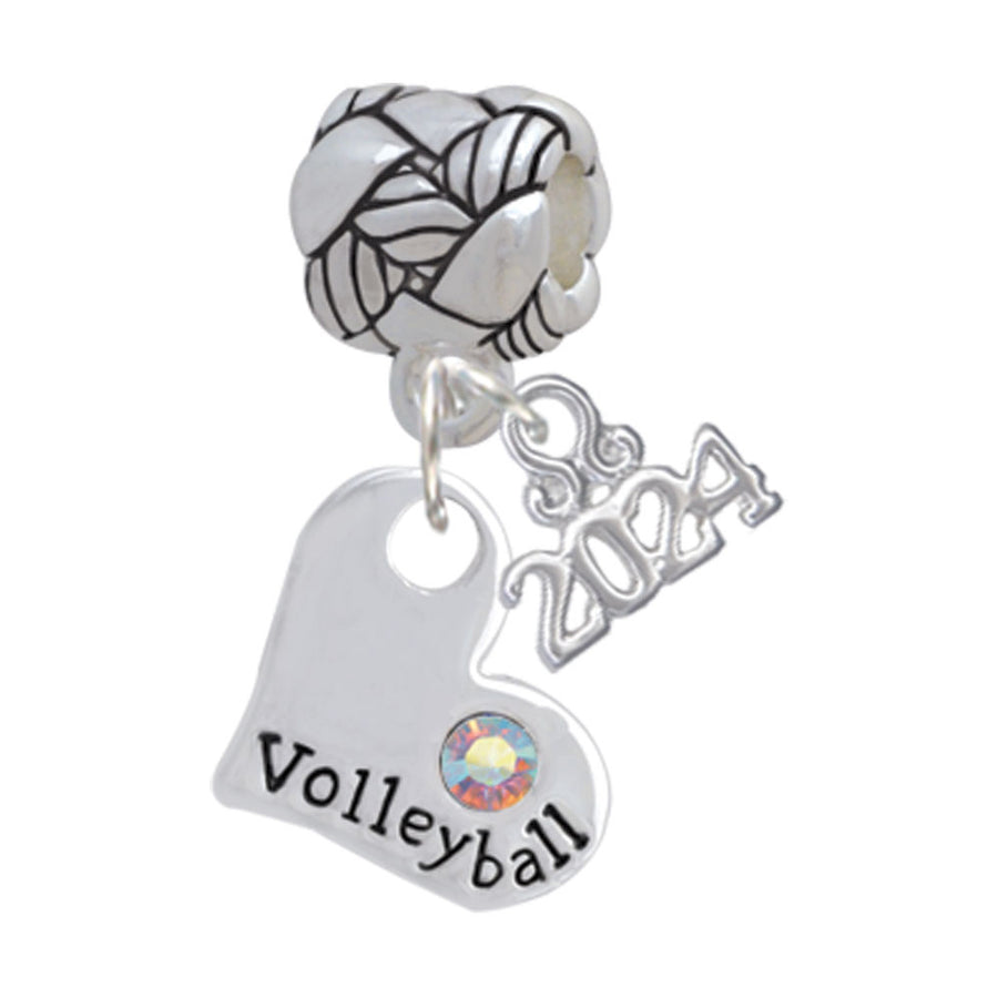 Delight Jewelry Heart with Volleyball and AB Crystal Woven Rope Charm Bead Dangle with Year 2024 Image 1