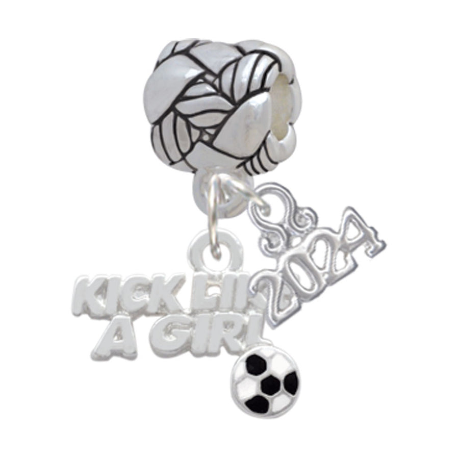 Delight Jewelry Silvertone Kick Like a Girl with Enamel Soccer Ball Woven Rope Charm Bead Dangle with Year 2024 Image 1