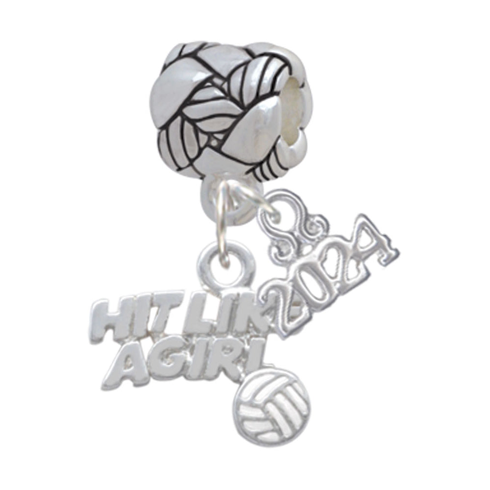Delight Jewelry Silvertone Hit Like a Girl with Enamel Volleyball Woven Rope Charm Bead Dangle with Year 2024 Image 1