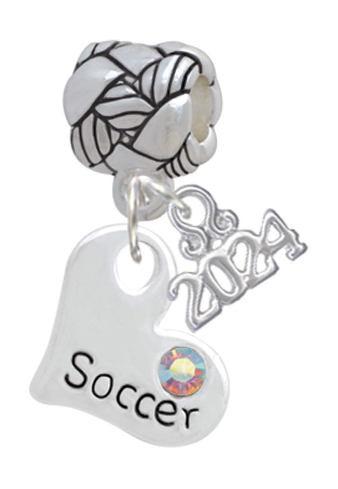 Delight Jewelry Heart with Soccer and AB Crystal Woven Rope Charm Bead Dangle with Year 2024 Image 1