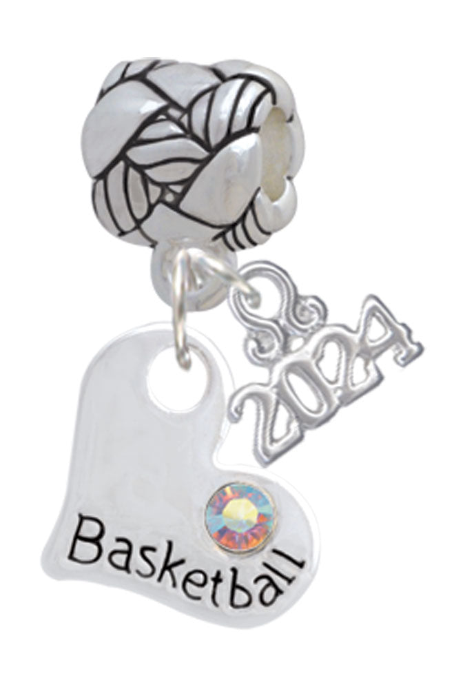 Delight Jewelry Heart with Basketball and AB Crystal Woven Rope Charm Bead Dangle with Year 2024 Image 1