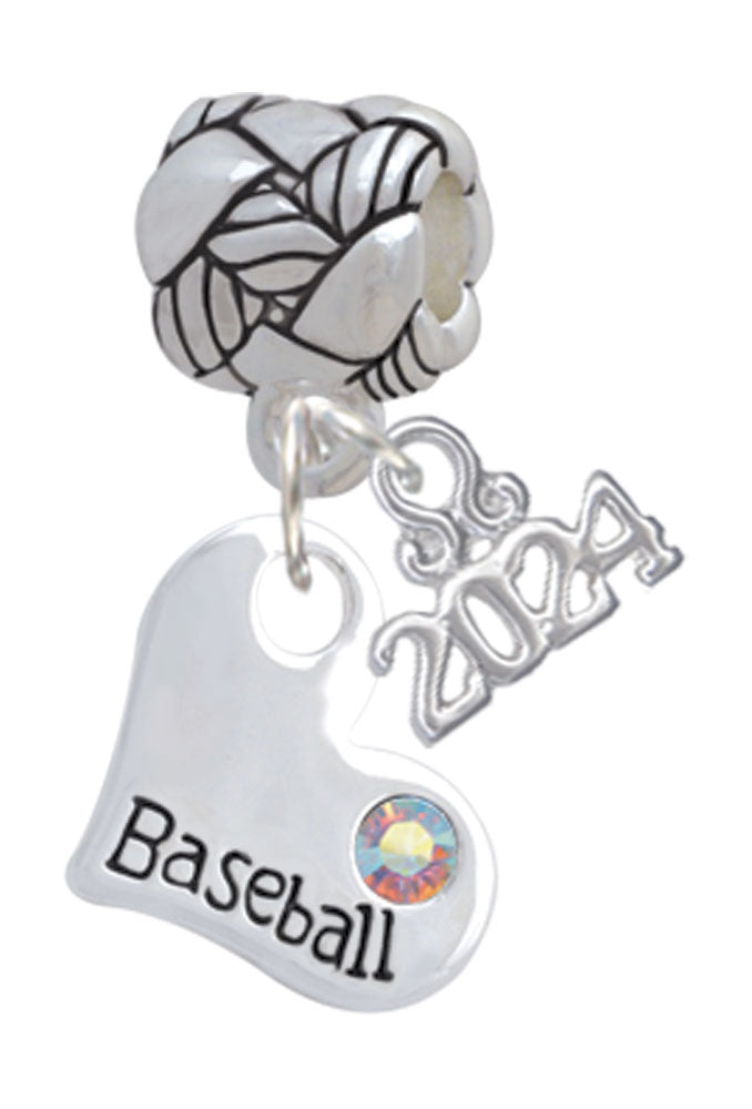 Delight Jewelry Heart with Baseball and AB Crystal Woven Rope Charm Bead Dangle with Year 2024 Image 1