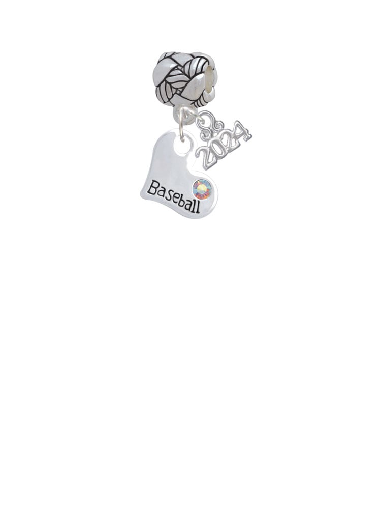 Delight Jewelry Heart with Baseball and AB Crystal Woven Rope Charm Bead Dangle with Year 2024 Image 2