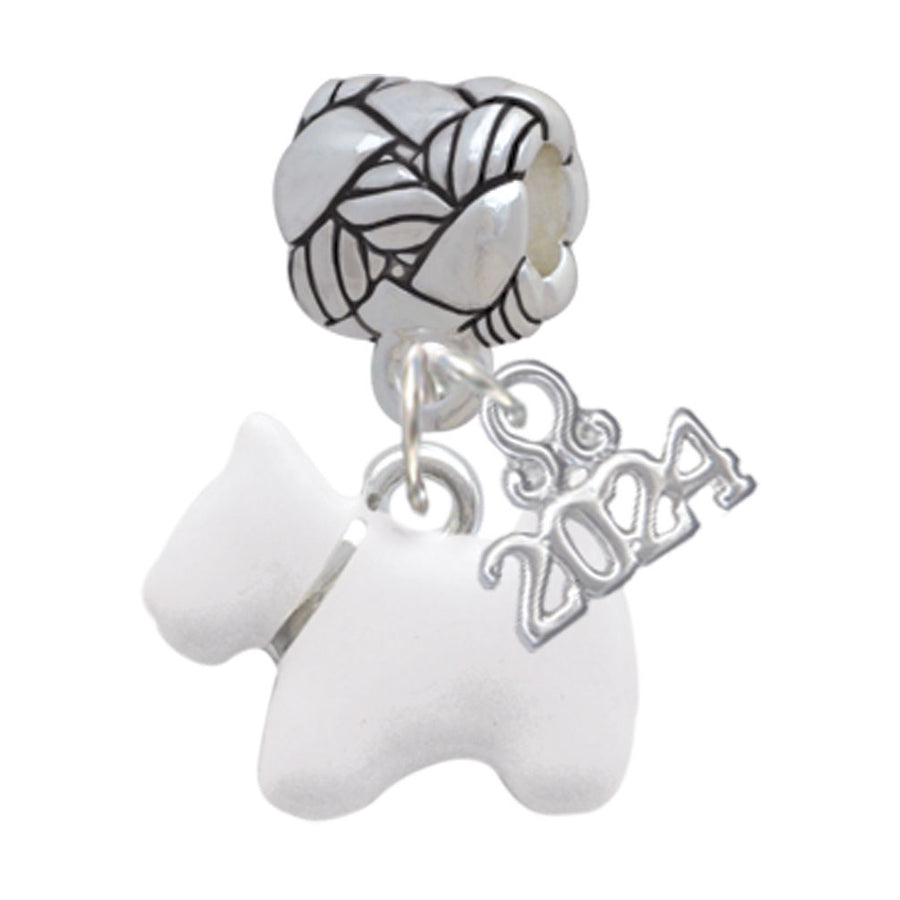 Delight Jewelry Silvertone White Westie Dog Woven Rope Charm Bead Dangle with Year 2024 Image 1