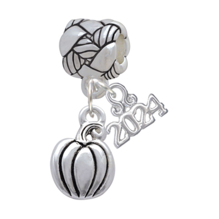 Delight Jewelry Silvertone Small Pumpkin Woven Rope Charm Bead Dangle with Year 2024 Image 1