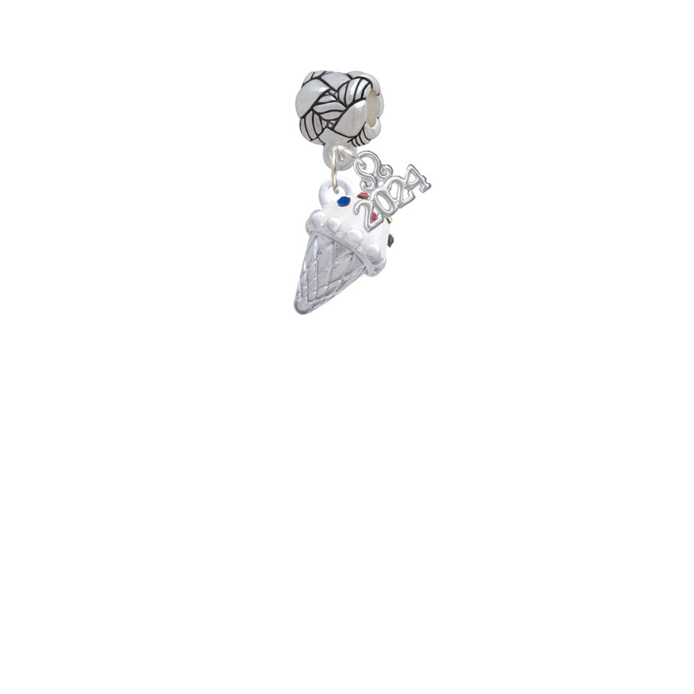 Delight Jewelry 3-D Vanilla Ice Cream Cone with Crystal Sprinkles Woven Rope Charm Bead Dangle with Year 2024 Image 2