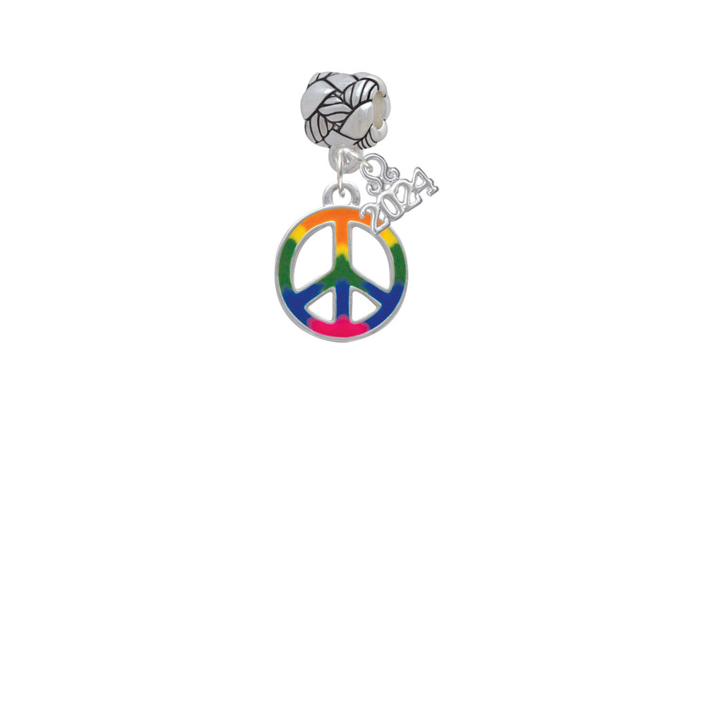 Delight Jewelry Silvertone Large Rainbow Colored Peace Sign Woven Rope Charm Bead Dangle with Year 2024 Image 2