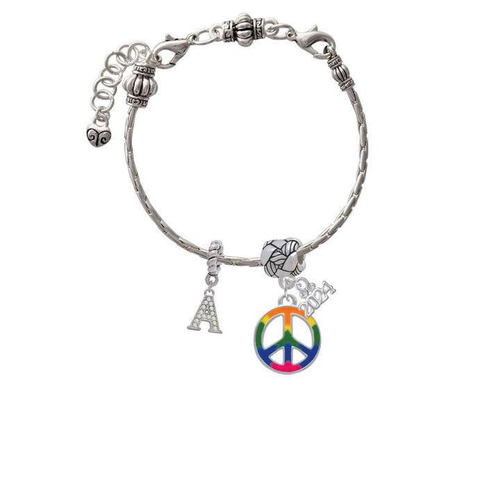 Delight Jewelry Silvertone Large Rainbow Colored Peace Sign Woven Rope Charm Bead Dangle with Year 2024 Image 3