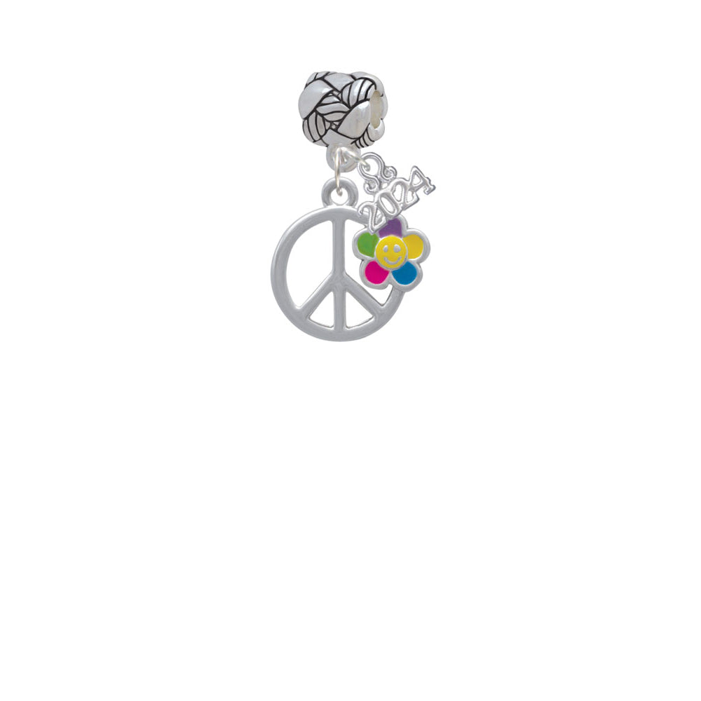 Delight Jewelry Silvertone Large Multicolored Daisy on Peace Sign Woven Rope Charm Bead Dangle with Year 2024 Image 2