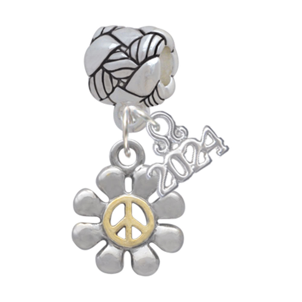 Delight Jewelry Two-tone Small Daisy with Peace Sign Woven Rope Charm Bead Dangle with Year 2024 Image 1