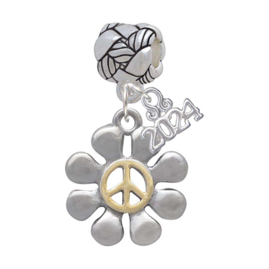 Delight Jewelry Two-tone Large Daisy with Peace Sign Woven Rope Charm Bead Dangle with Year 2024 Image 1
