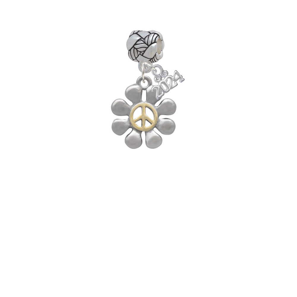 Delight Jewelry Two-tone Large Daisy with Peace Sign Woven Rope Charm Bead Dangle with Year 2024 Image 2