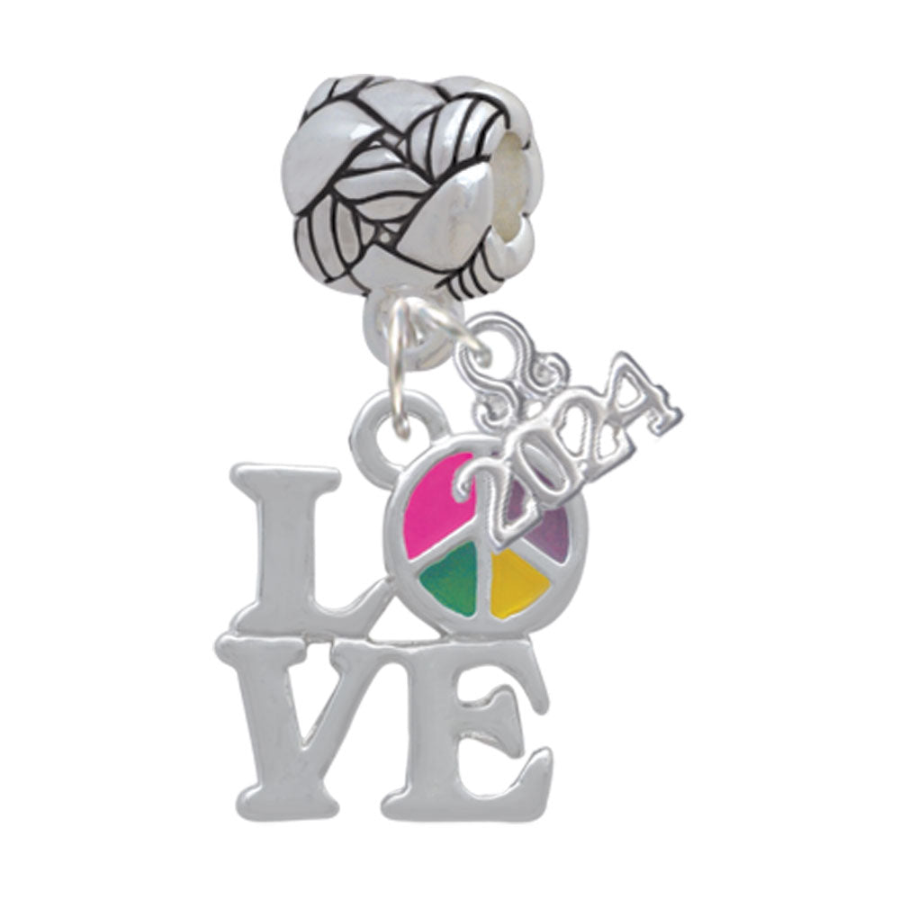 Delight Jewelry Silvertone Love with Multicolored Peace Sign Woven Rope Charm Bead Dangle with Year 2024 Image 1