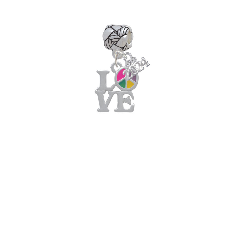 Delight Jewelry Silvertone Love with Multicolored Peace Sign Woven Rope Charm Bead Dangle with Year 2024 Image 2