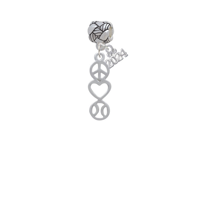 Delight Jewelry Peace - Heart - Softball Woven Rope Charm Bead Dangle with Year 2024 Image 1