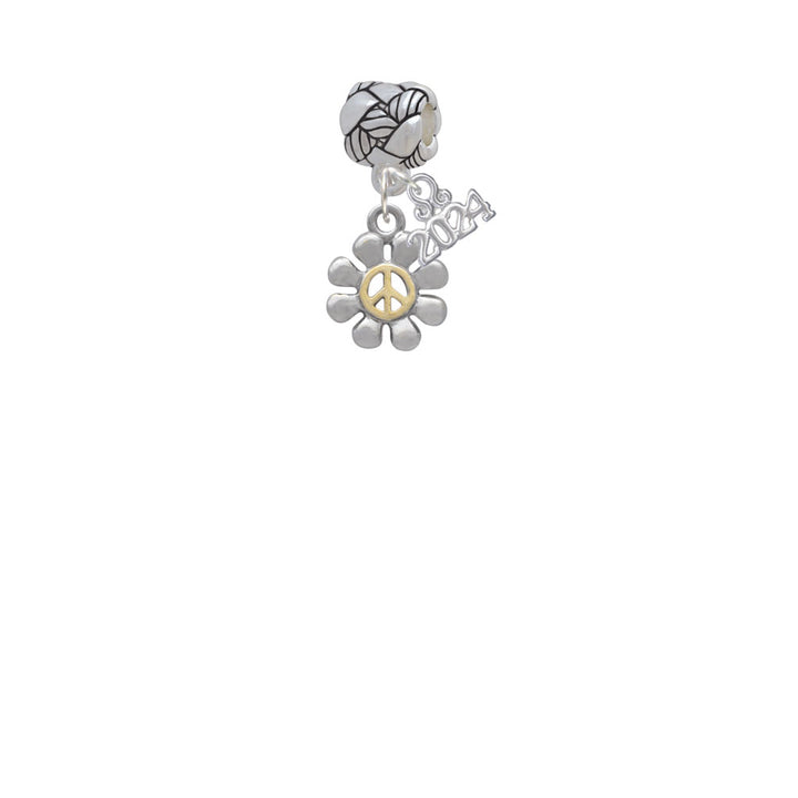 Delight Jewelry Two-tone Small Daisy with Peace Sign Woven Rope Charm Bead Dangle with Year 2024 Image 2