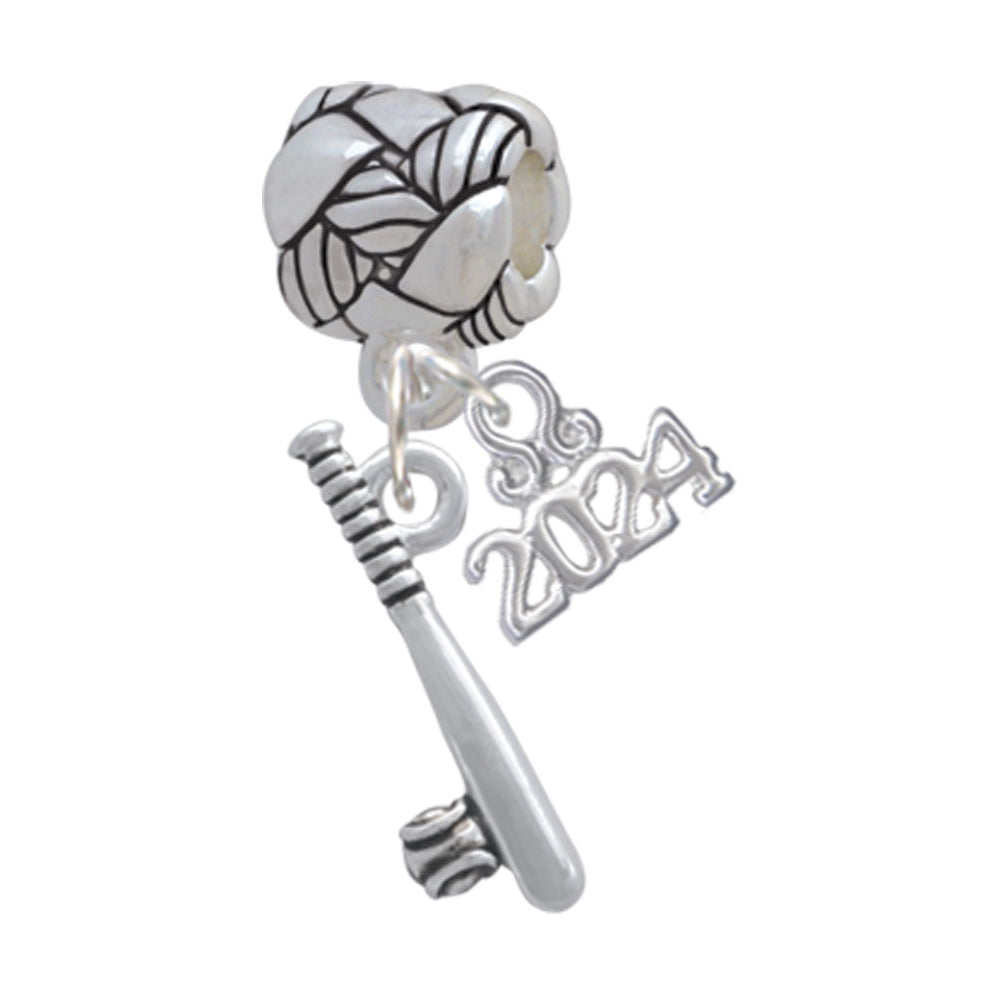 Delight Jewelry Silvertone Baseball Bat and Ball Woven Rope Charm Bead Dangle with Year 2024 Image 1