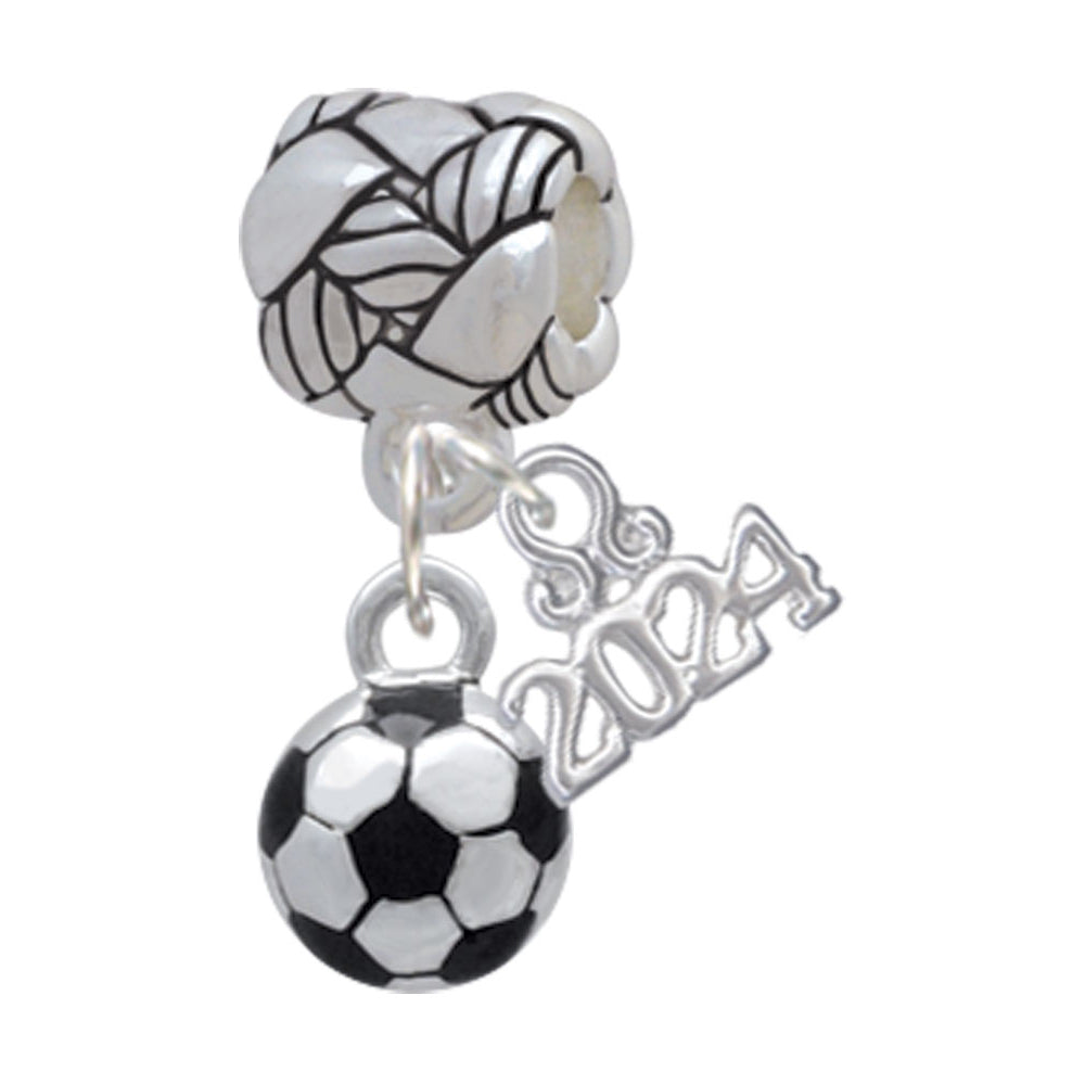 Delight Jewelry Silvertone 3-D Soccer ball Woven Rope Charm Bead Dangle with Year 2024 Image 1