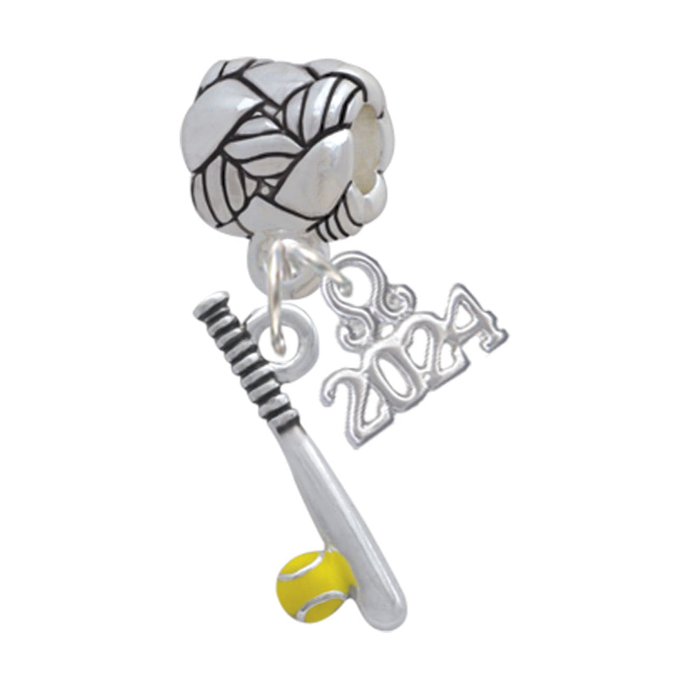 Delight Jewelry Silvertone Enamel Softball and Bat Woven Rope Charm Bead Dangle with Year 2024 Image 1