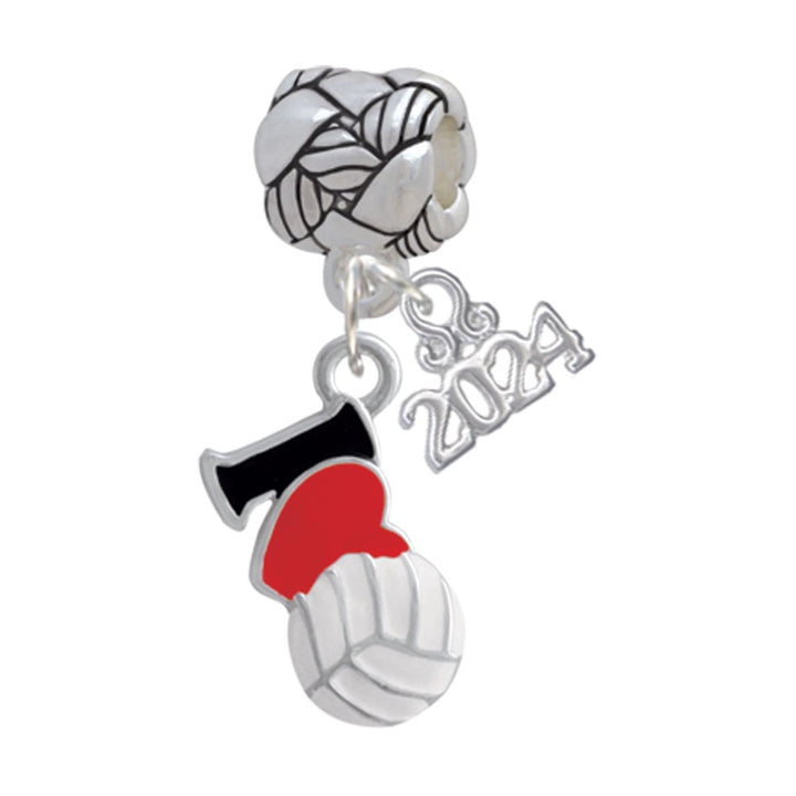 Delight Jewelry Silvertone I Love Volleyball - Red Heart Woven Rope Charm Bead Dangle with Year 2024 Image 1