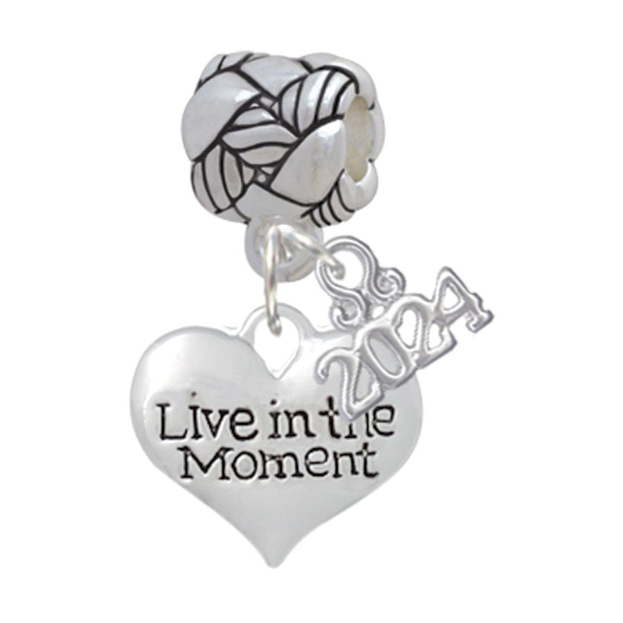 Delight Jewelry Silvertone Live in the Moment Heart Woven Rope Charm Bead Dangle with Year 2024 Image 1