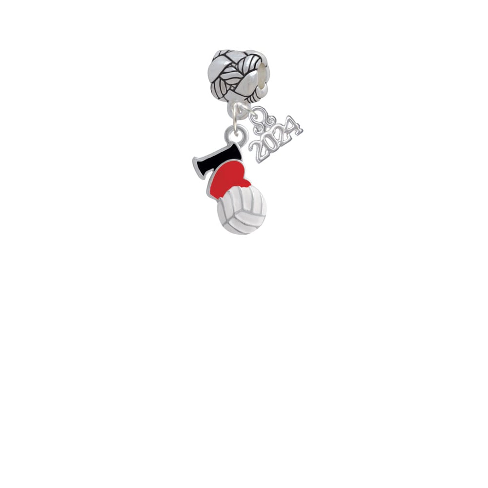 Delight Jewelry Silvertone I Love Volleyball - Red Heart Woven Rope Charm Bead Dangle with Year 2024 Image 2