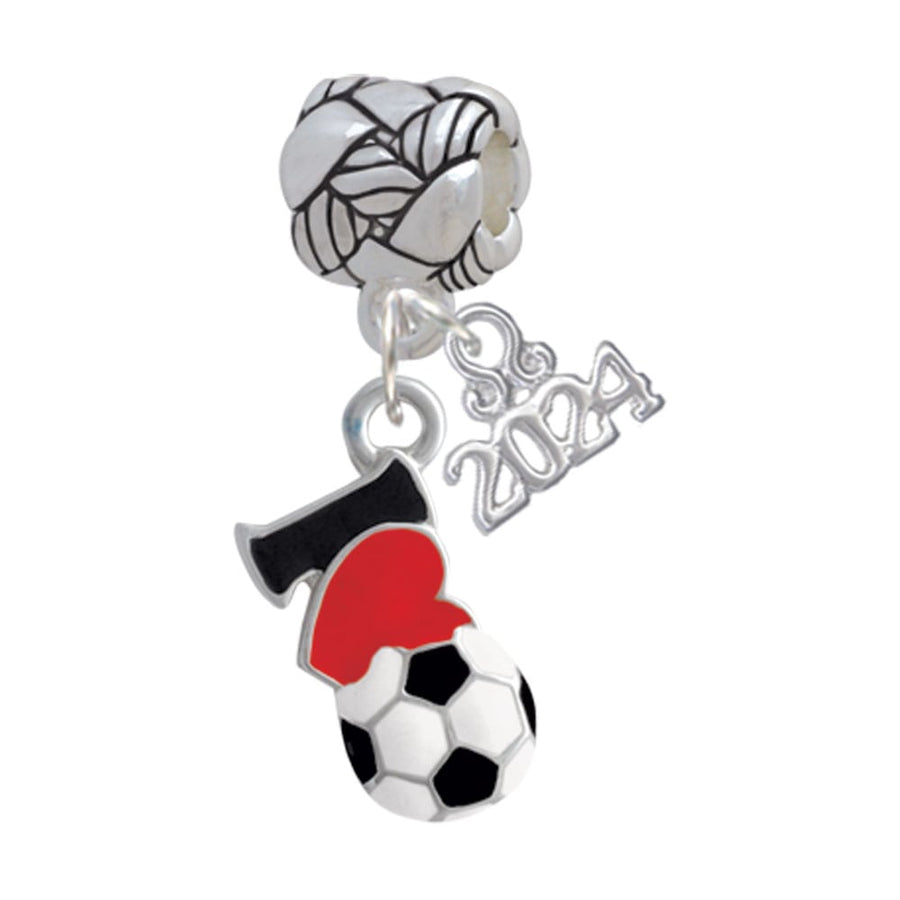 Delight Jewelry Silvertone I love Soccer - Red Heart Woven Rope Charm Bead Dangle with Year 2024 Image 1