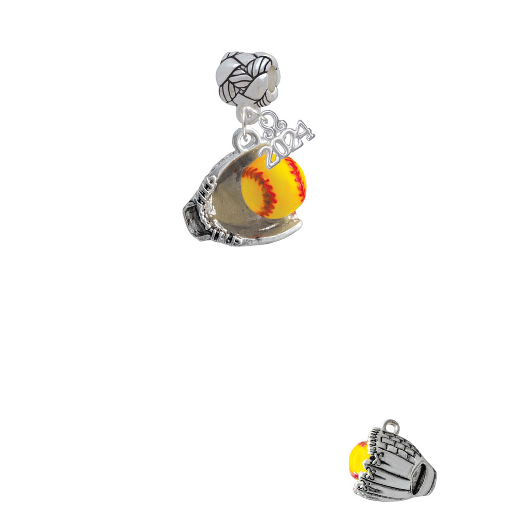 Delight Jewelry Silvertone Extra Large Softball and Glove Woven Rope Charm Bead Dangle with Year 2024 Image 2