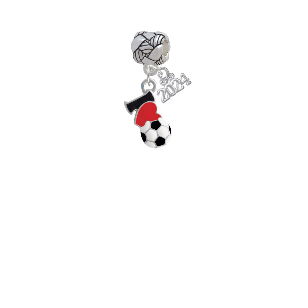 Delight Jewelry Silvertone I love Soccer - Red Heart Woven Rope Charm Bead Dangle with Year 2024 Image 2