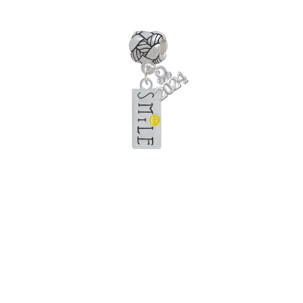Delight Jewelry Silvertone Smile with Smiley Face Rectangle Woven Rope Charm Bead Dangle with Year 2024 Image 2
