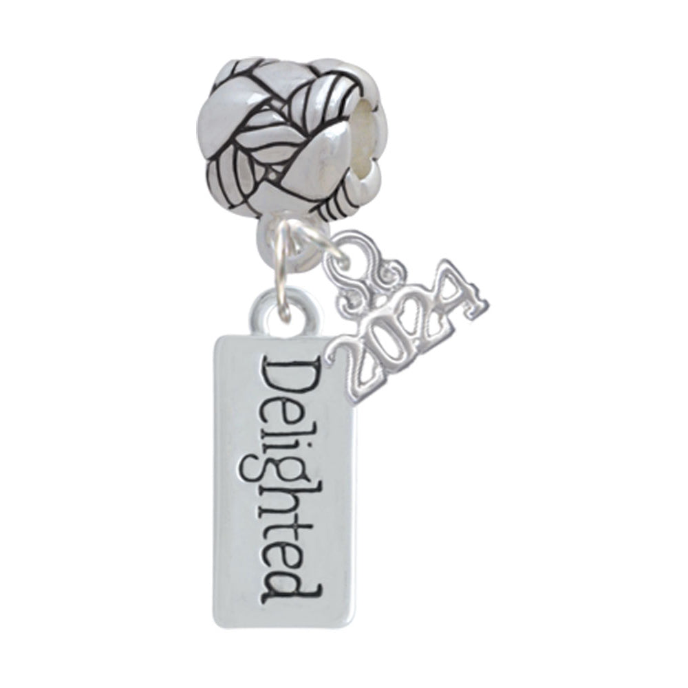 Delight Jewelry Silvertone Delighted Rectangle Woven Rope Charm Bead Dangle with Year 2024 Image 1
