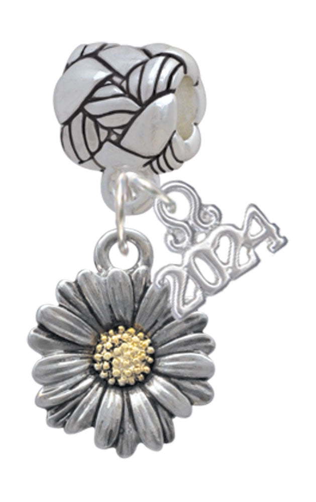 Delight Jewelry Two-tone Daisy Flower Woven Rope Charm Bead Dangle with Year 2024 Image 1