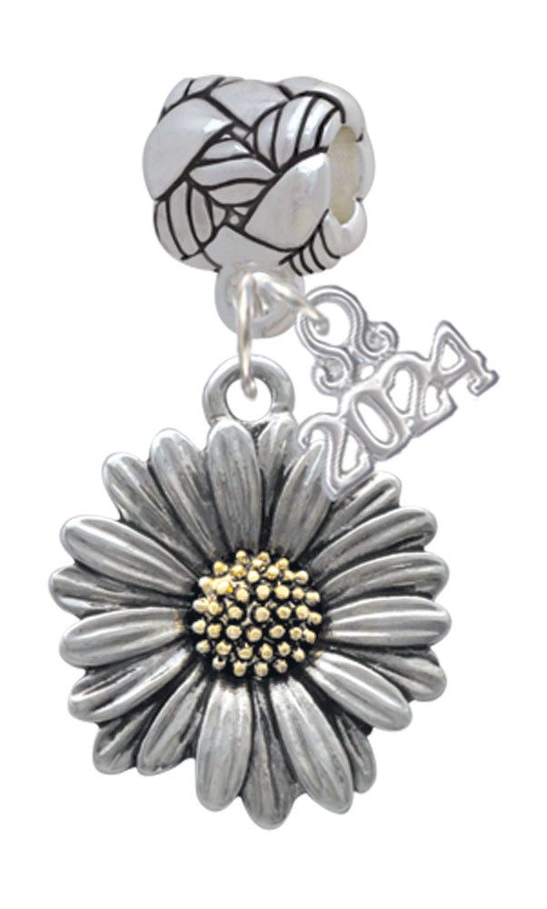 Delight Jewelry Two-tone Large Daisy Flower Woven Rope Charm Bead Dangle with Year 2024 Image 1